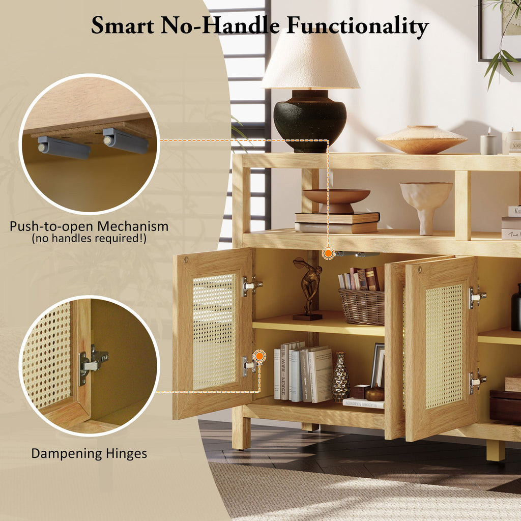 Bohemian Style Rattan Storage Cabinet with 3-position Adjustable Shelves