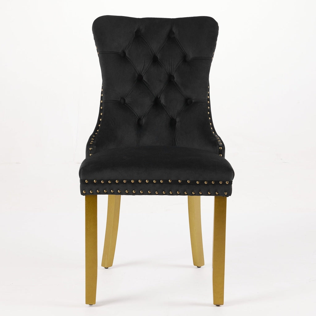 Mid-Century Velvet Dining Chairs with Lion Head Pull Ring (Set of 2)