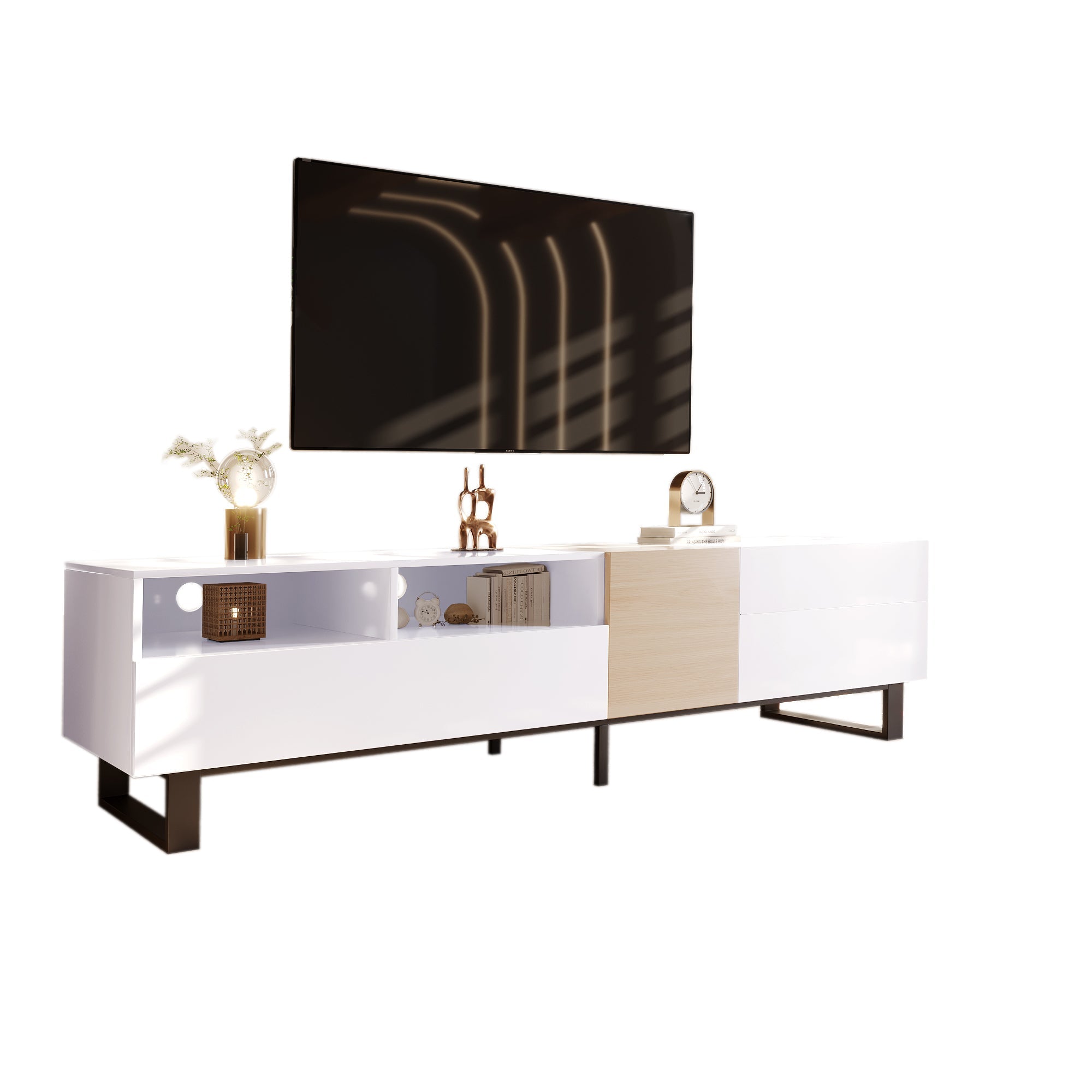 Modern TV Stand for 80'' TV with Double Storage Space