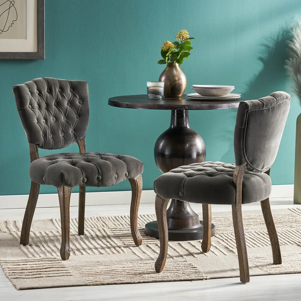 Traditional European Style Tufted Velvet Dining Chairs（Set of 2）
