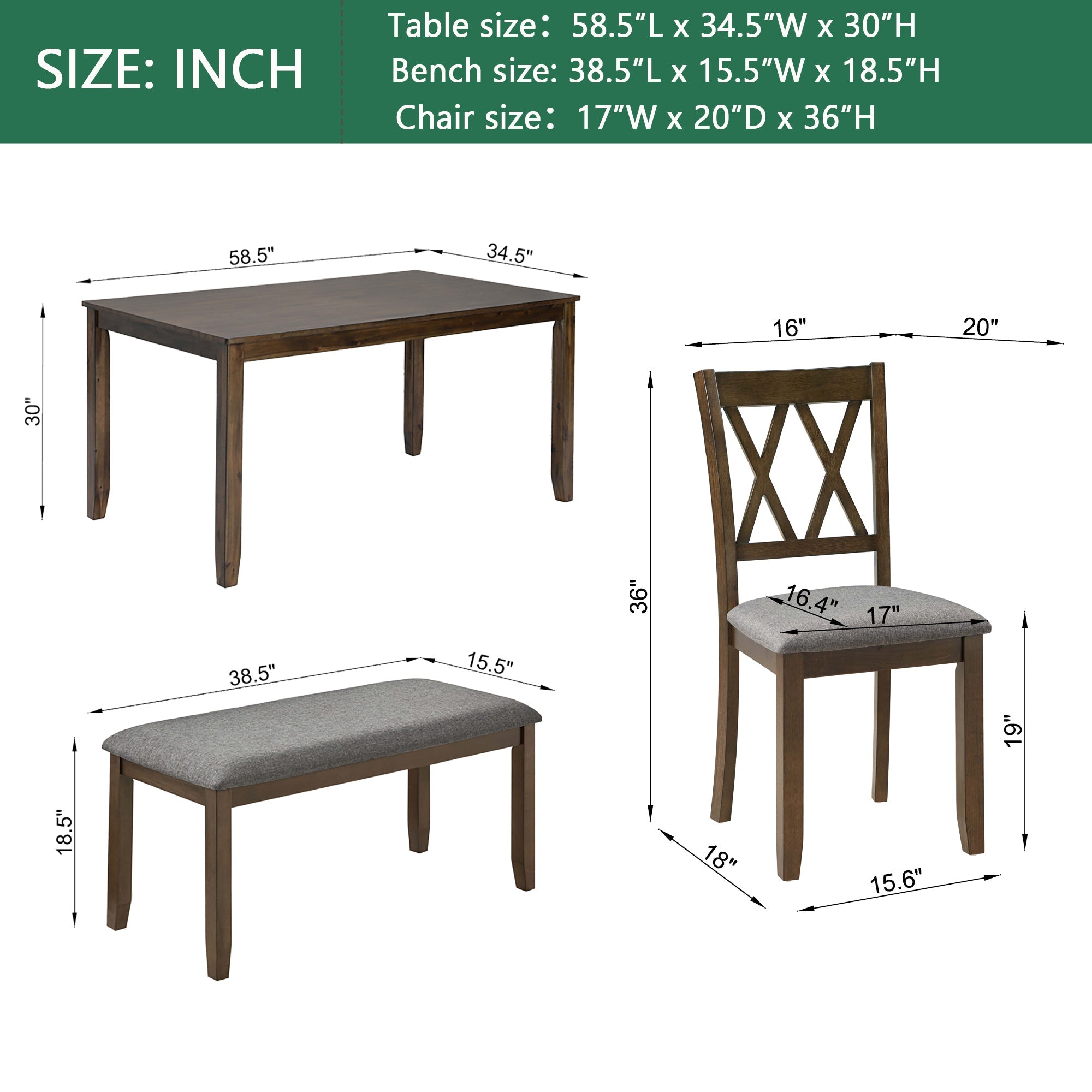 Elegant 6 Pieces Wooden Dining Table Set