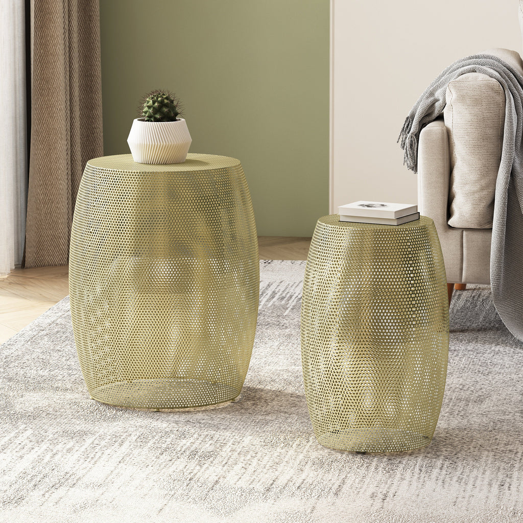 Modern Gold Round Metal Hollow Side Table Set