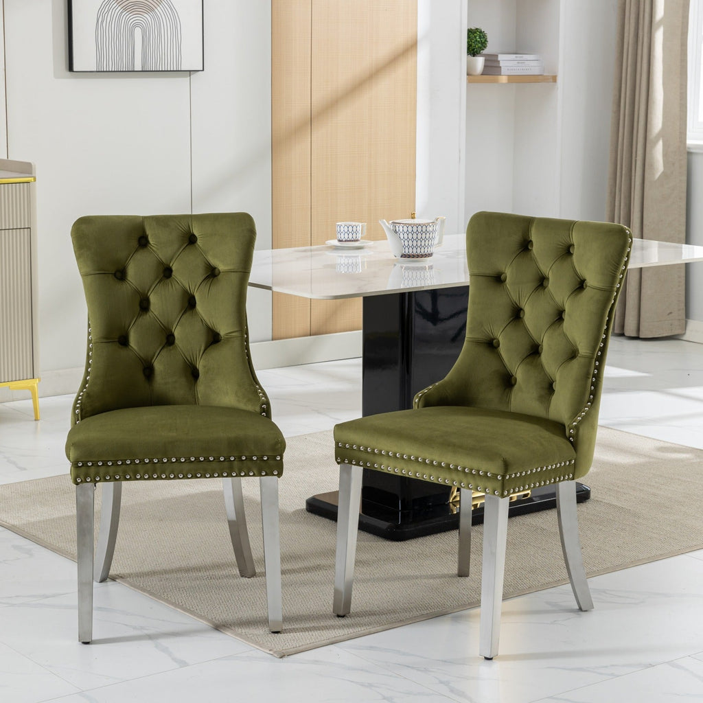 Modern High-end Tufted Solid Wood Velvet Dining Chairs (Set of 2)