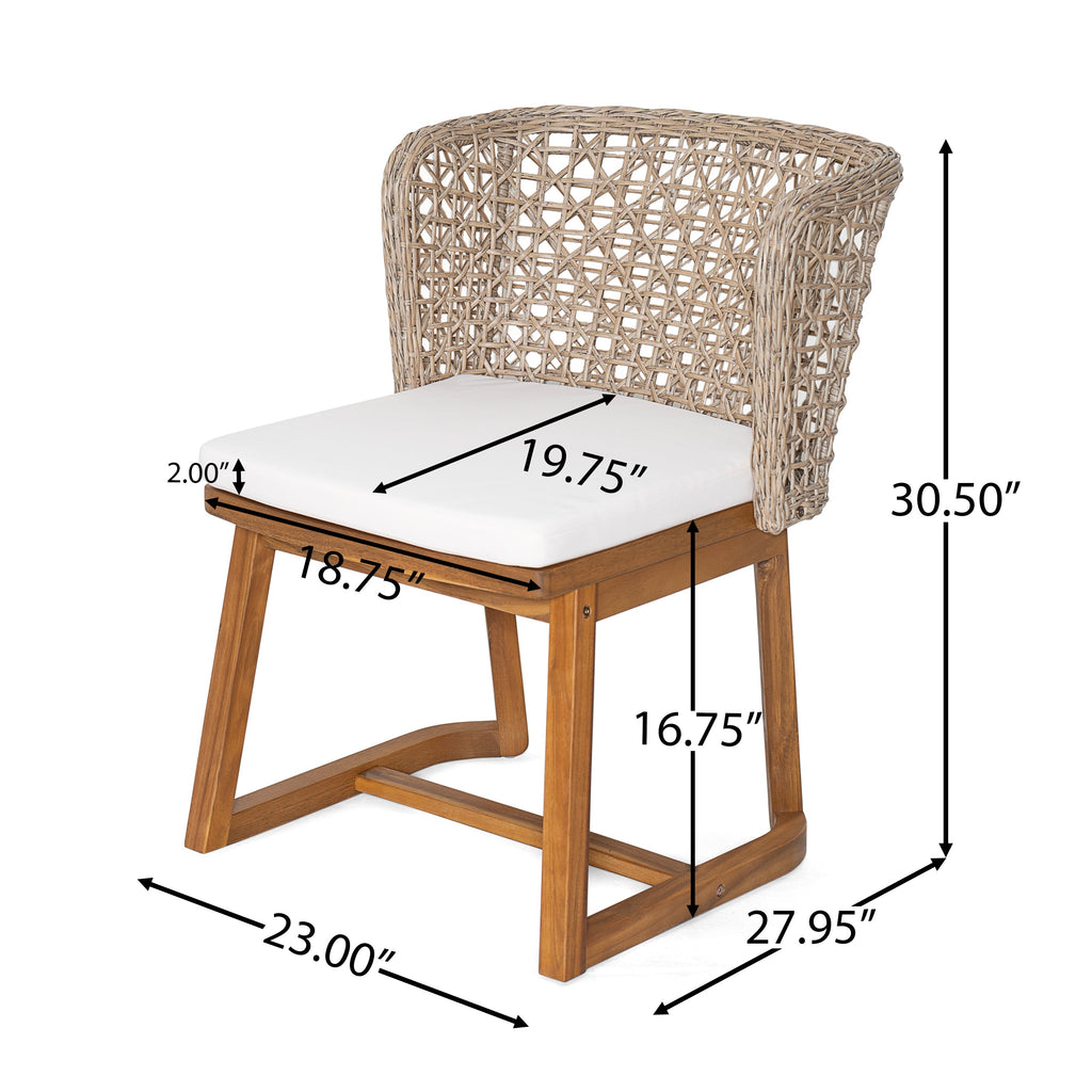 Outdoor Acacia Wood Dining Chairs with Beige Cushion (Set of 2)