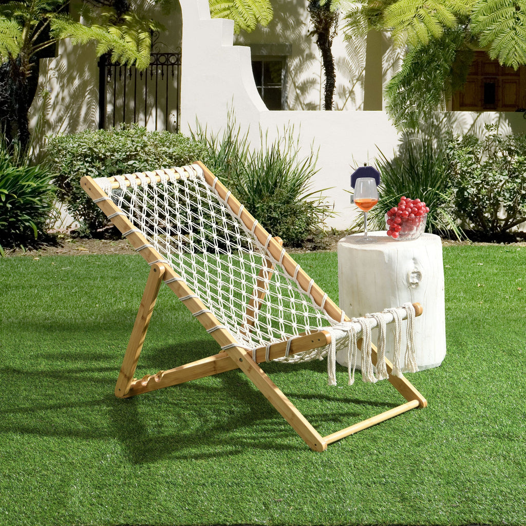Natural Bamboo Weaving Chair Set with Handwoven Rope for Patio and Living Spaces