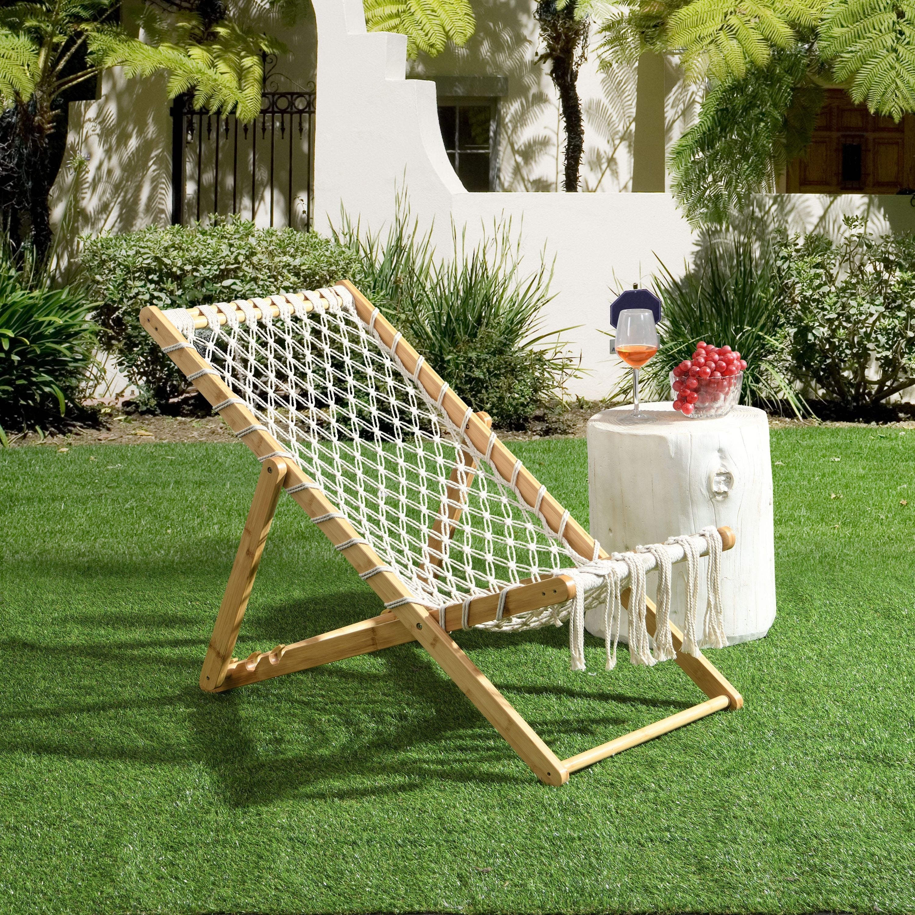 Natural Bamboo Weaving Chair Set with Handwoven Rope for Patio and Living Spaces