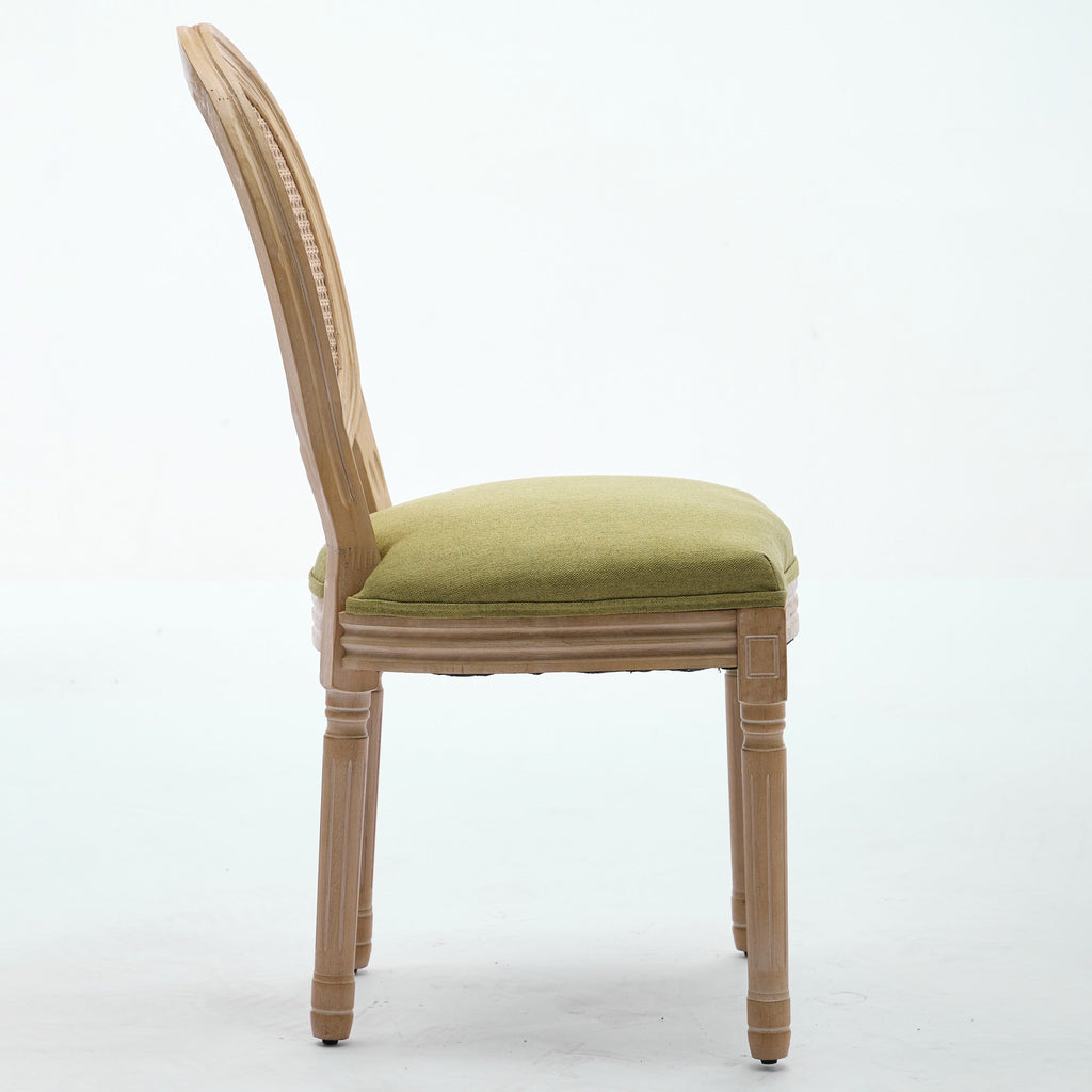 French Style Solid Wood Frame Linen Fabric Dining Chair (Set of 2)