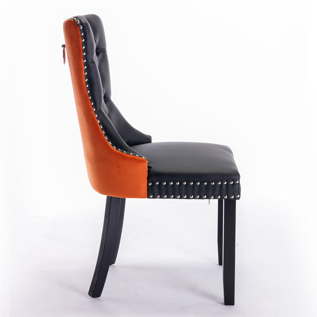 Tufted Solid Wood PU Upholstered Dining Chair with Wood Legs (Set of 2)