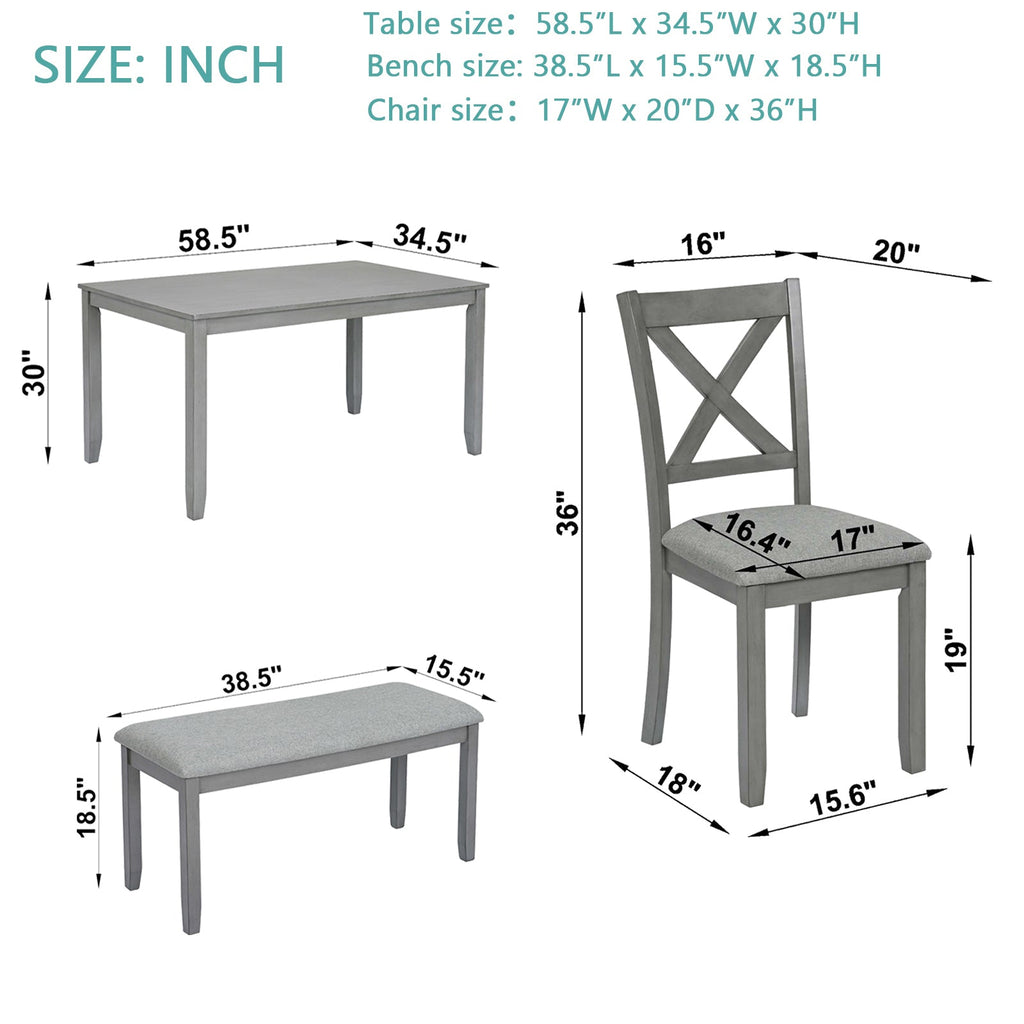 Rectangular Wooden Dining Table (Set for 6)
