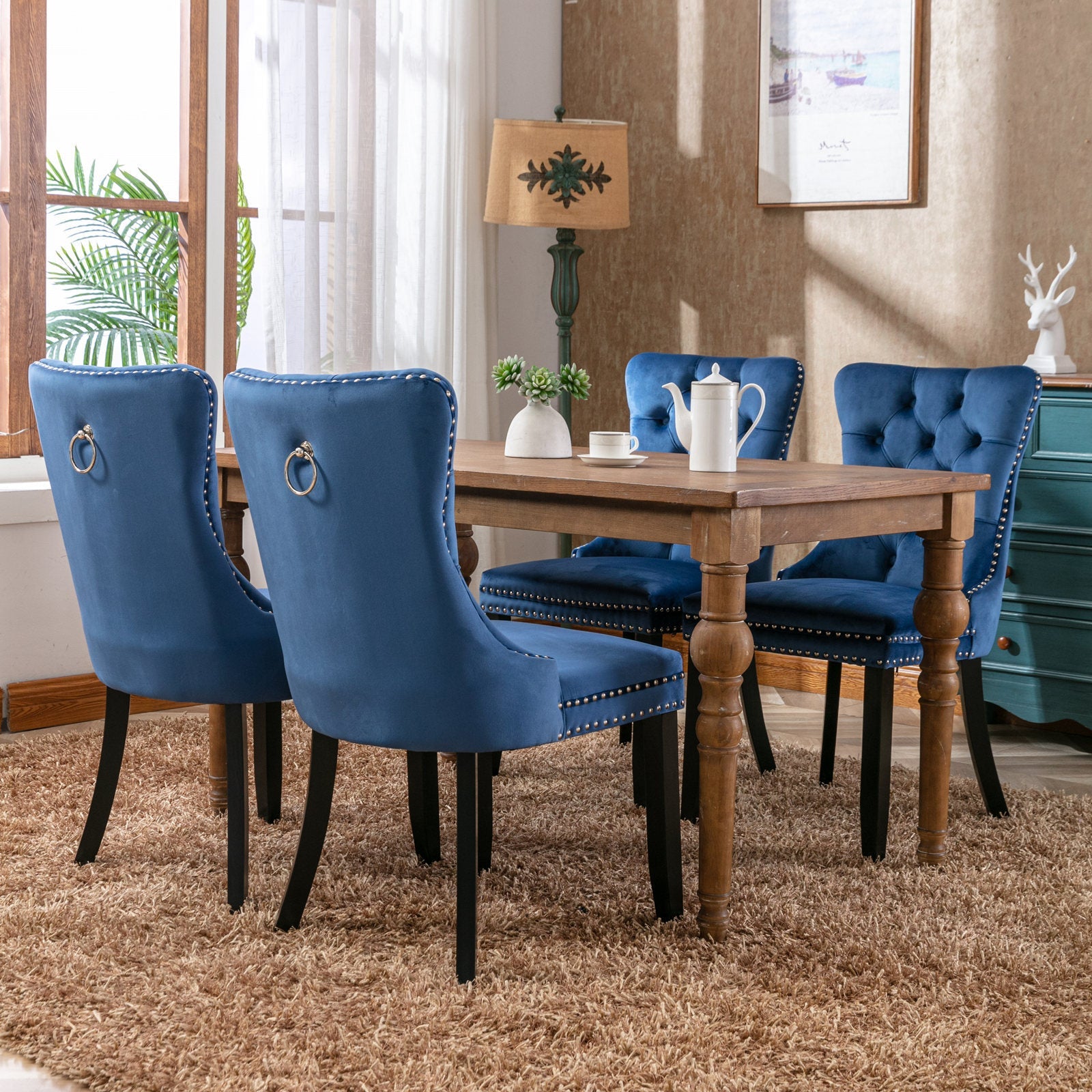 Modern High-end Tufted Solid Wood Velvet Dining Chair(Set of 2)