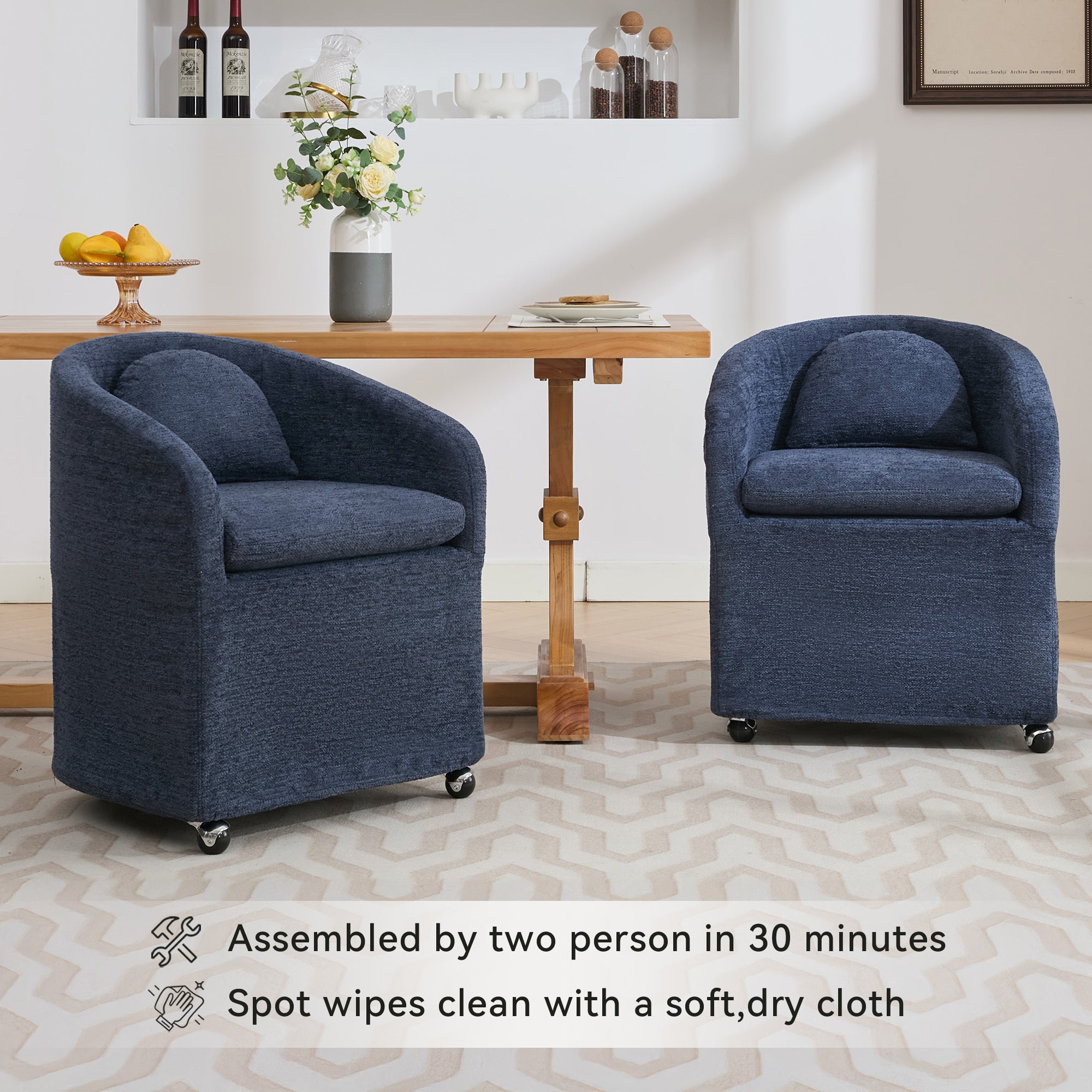 Modern Chenille Fabric Dining Armchair with Back Cushion