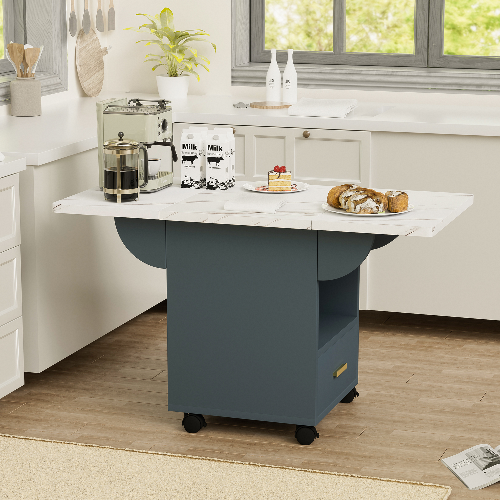 Versatile Wood Folding Dining Table with Wheels