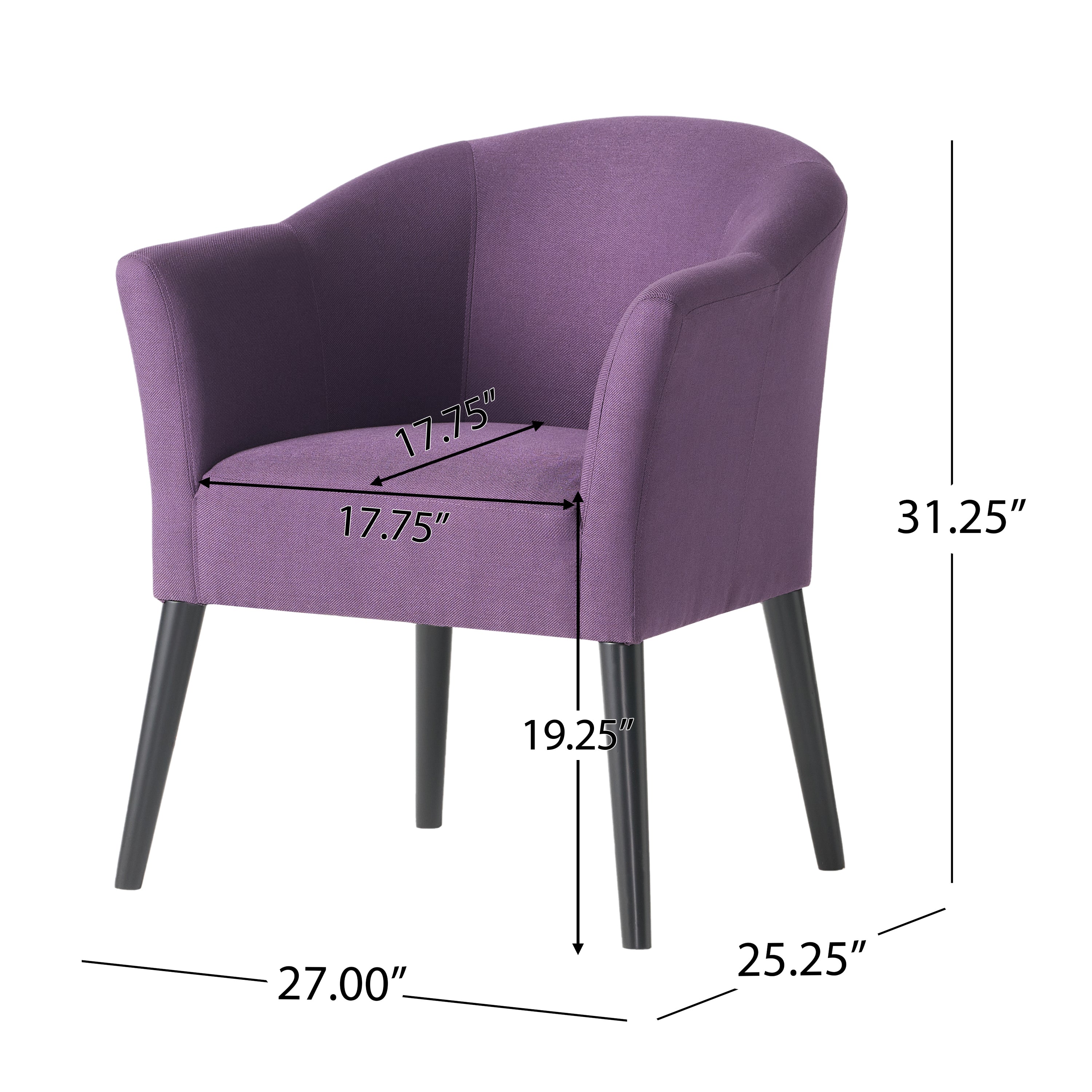 Plum Fabric Arm Chair with Wooden Legs and Cushioned Seat