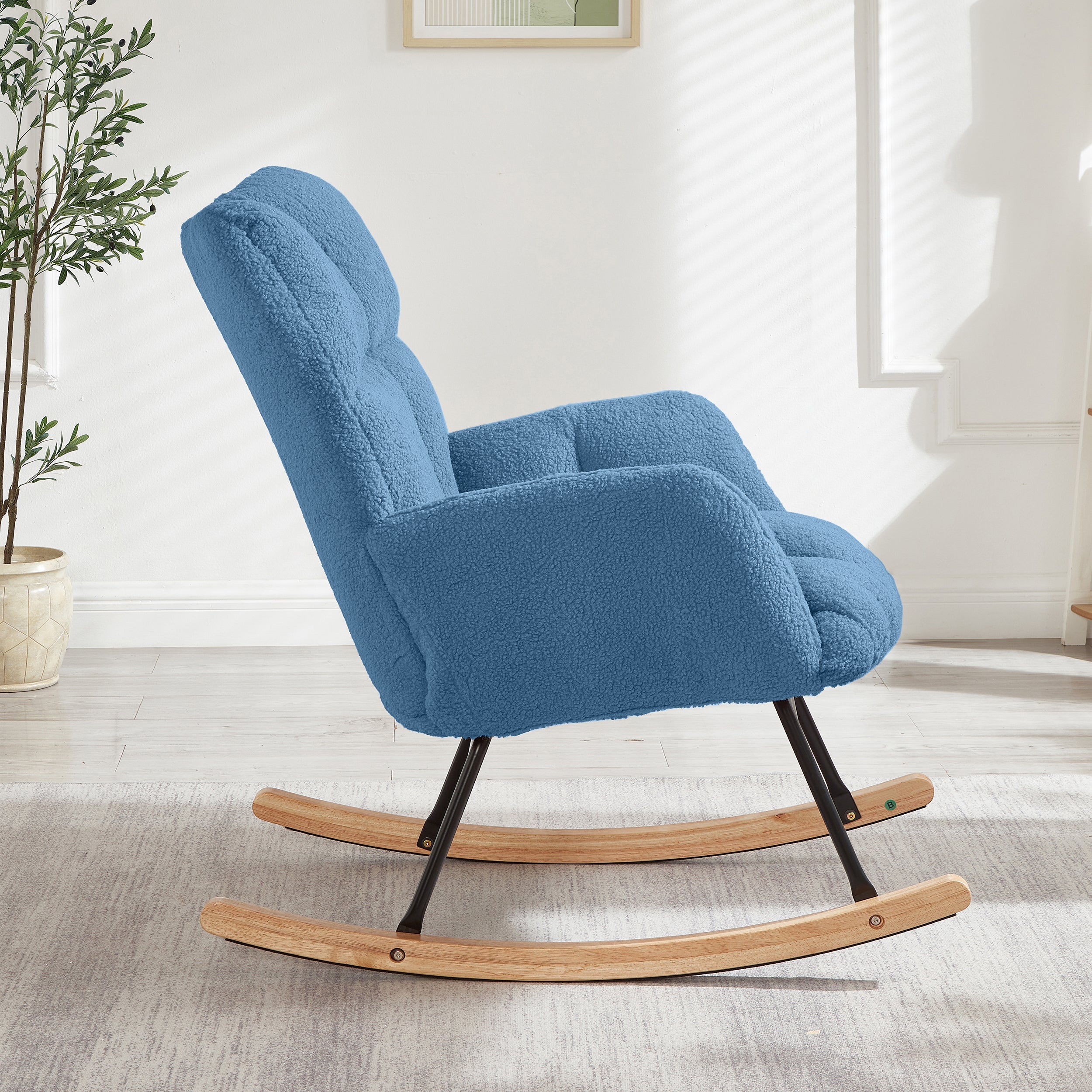 Tufted Upholstered Teddy Fabric Glider Rocking Chair