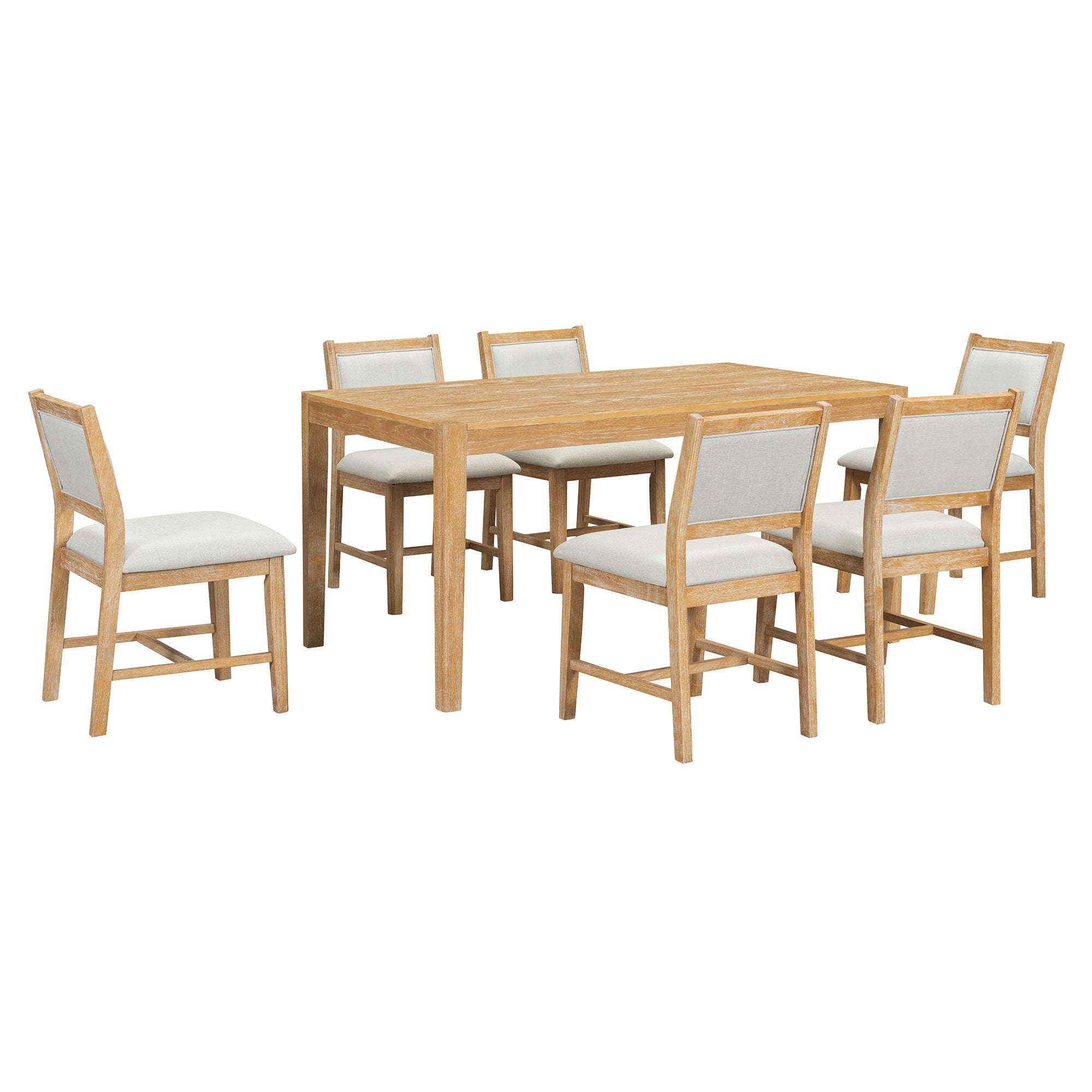 7-Piece Retro Rectangular Wood Dining Table Set