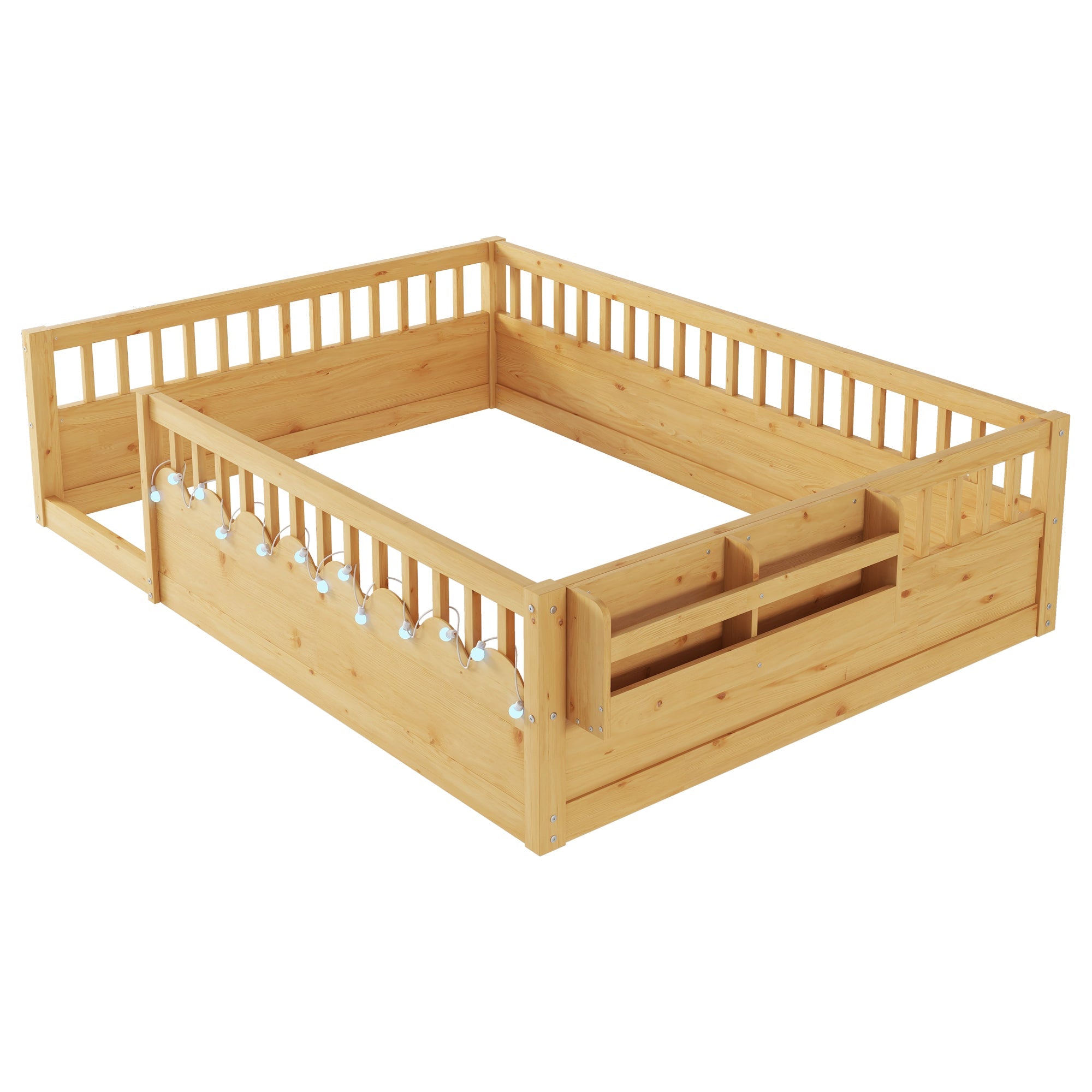 Twin/Full Montessori Floor Kids Bed Frame with High Rails