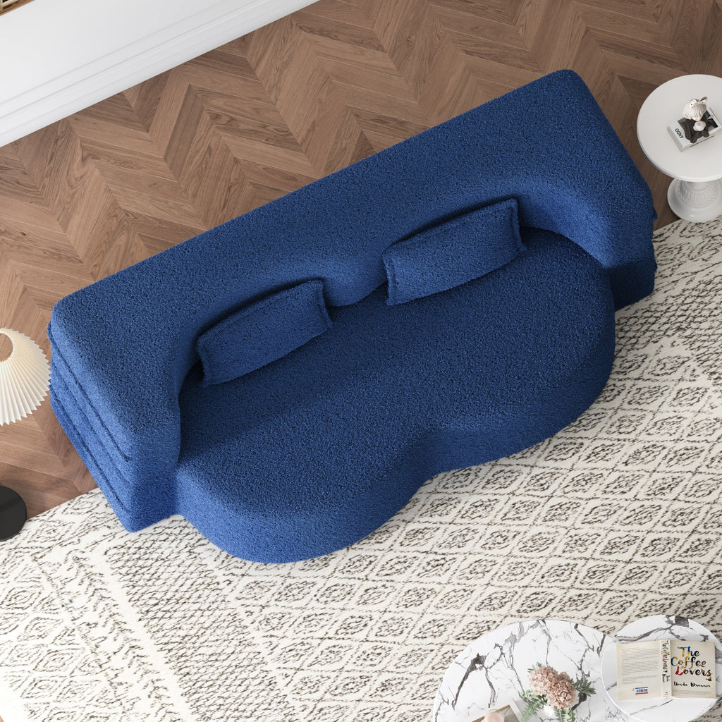 Modern Convertible Teddy Fabric Sofa with 2 Pillows