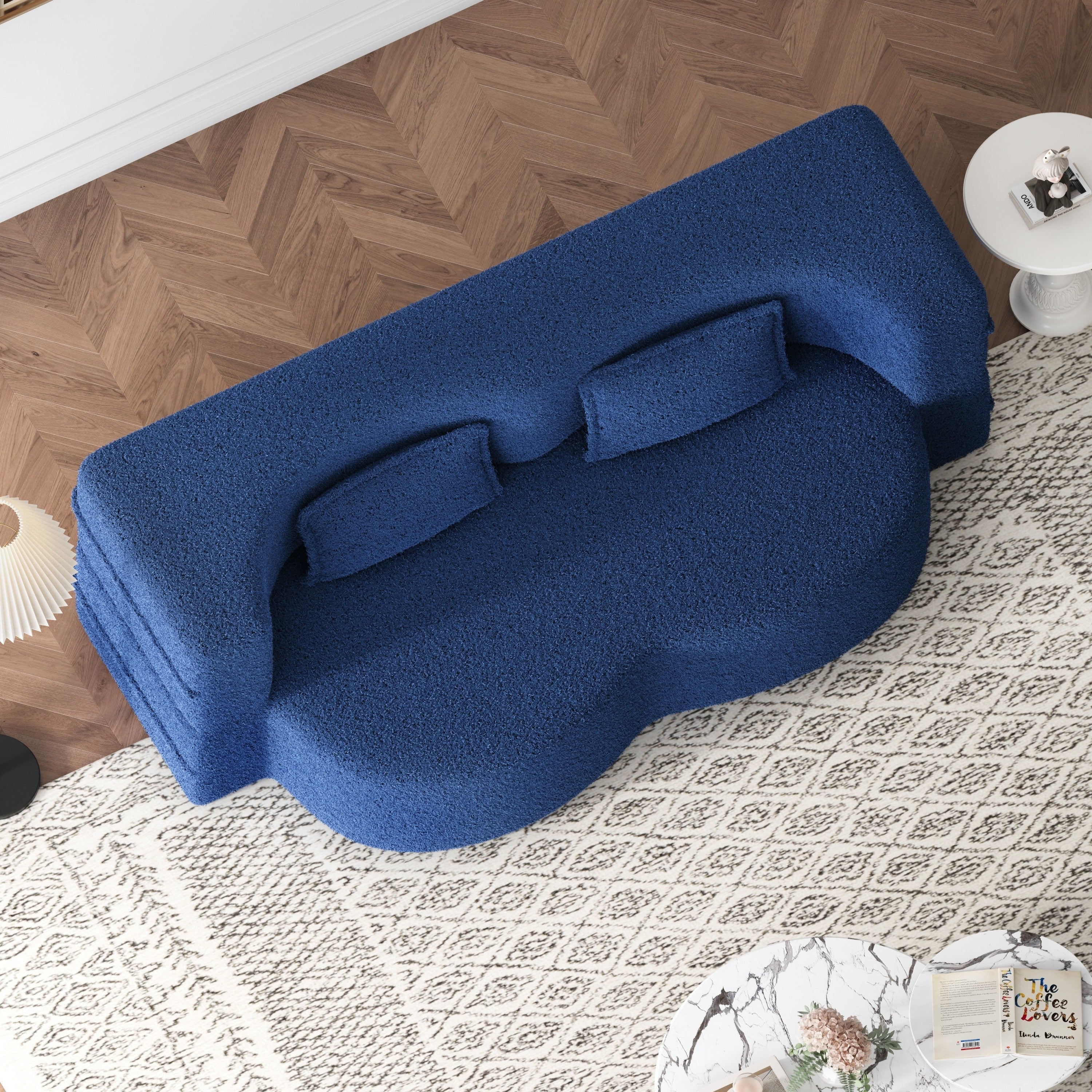 Modern Convertible Teddy Fabric Sofa with 2 Pillows