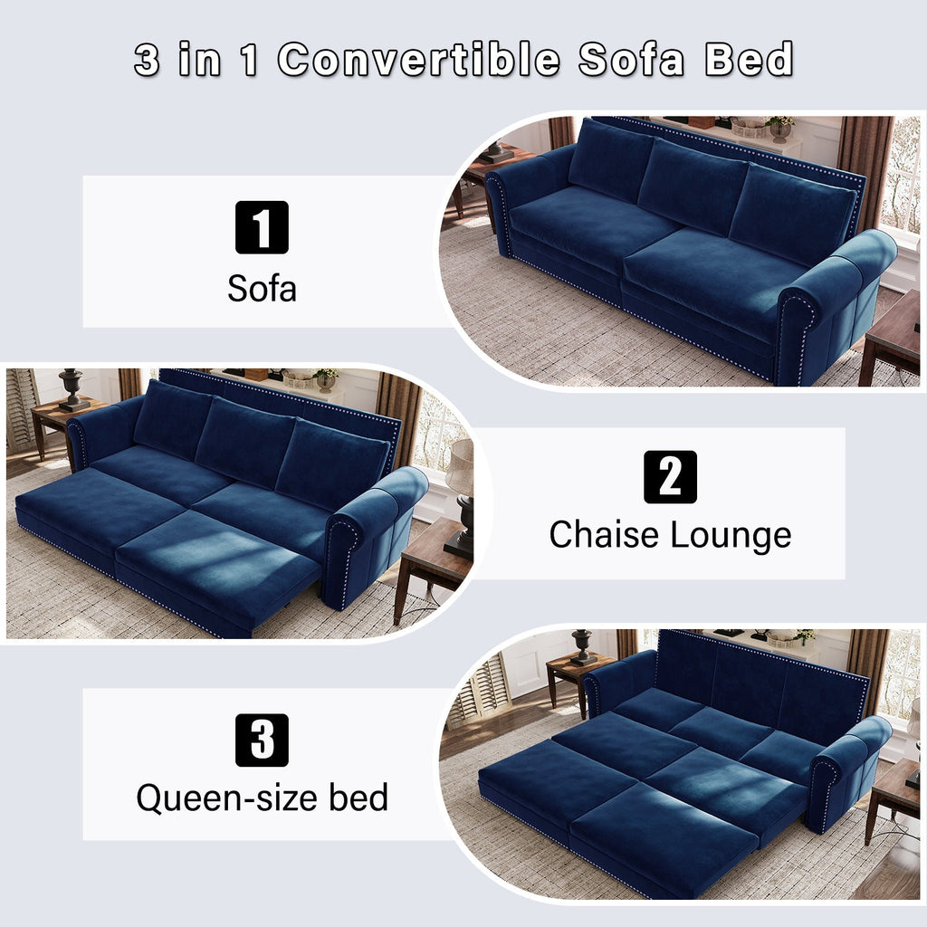 93.7' King Velvet Convertible Sleeper Sofa