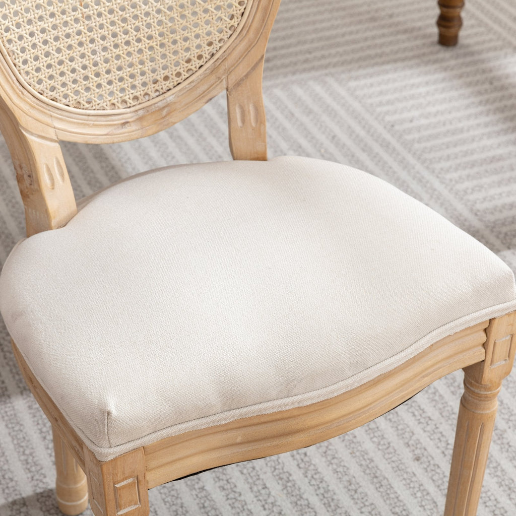 French Style Linen Fabric Rattan Back Dining Chairs (Set of 2)