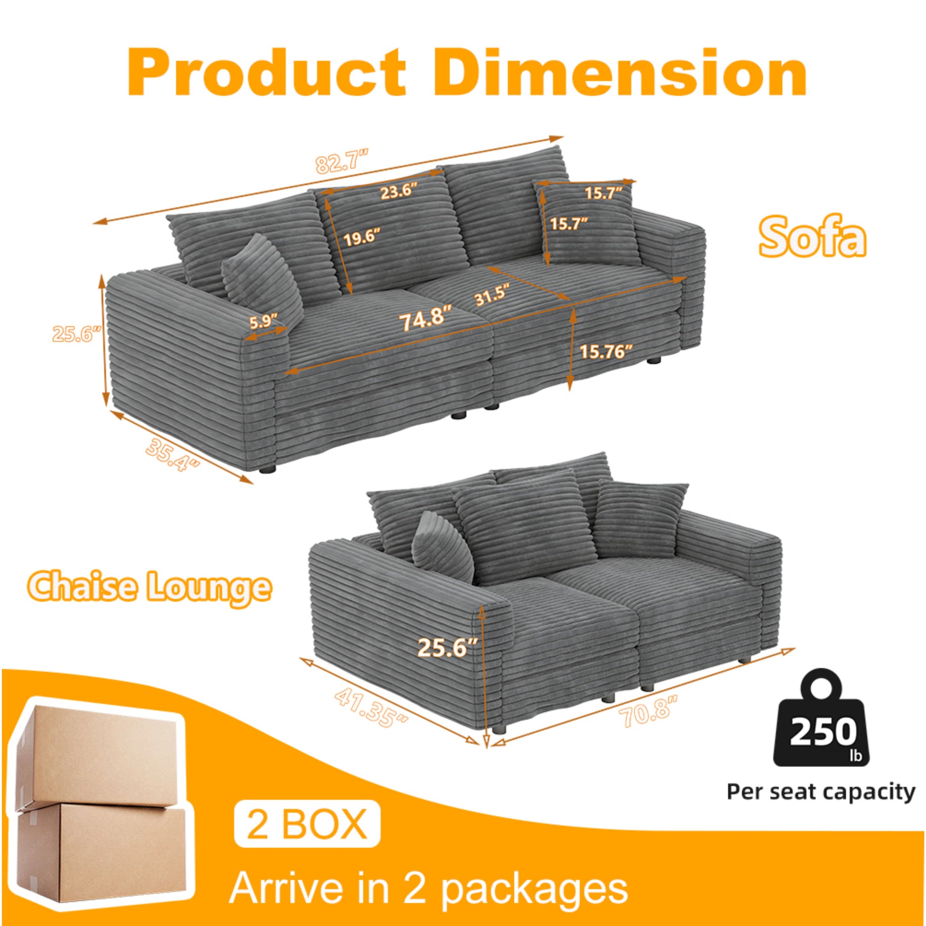 82.7' Modern Comfy Cloud Couch Sofa with Soft Pillows + Ottomans Option