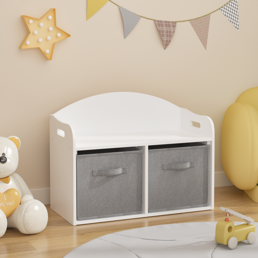 Kids Wooden Toy Box with Collapsible Fabric Drawers