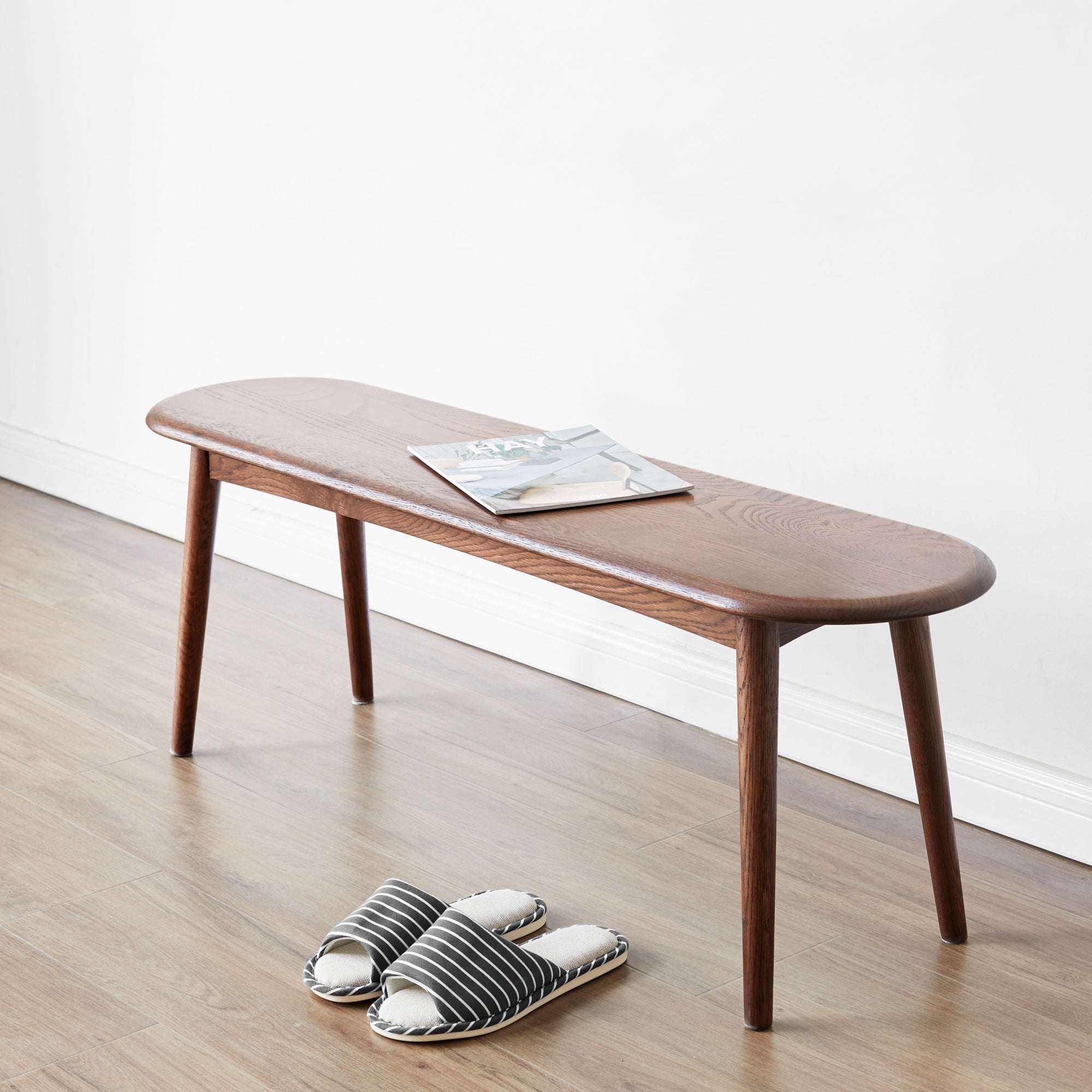 Natural Oak Wood Dining Bench Table Bench with Half-Round Design