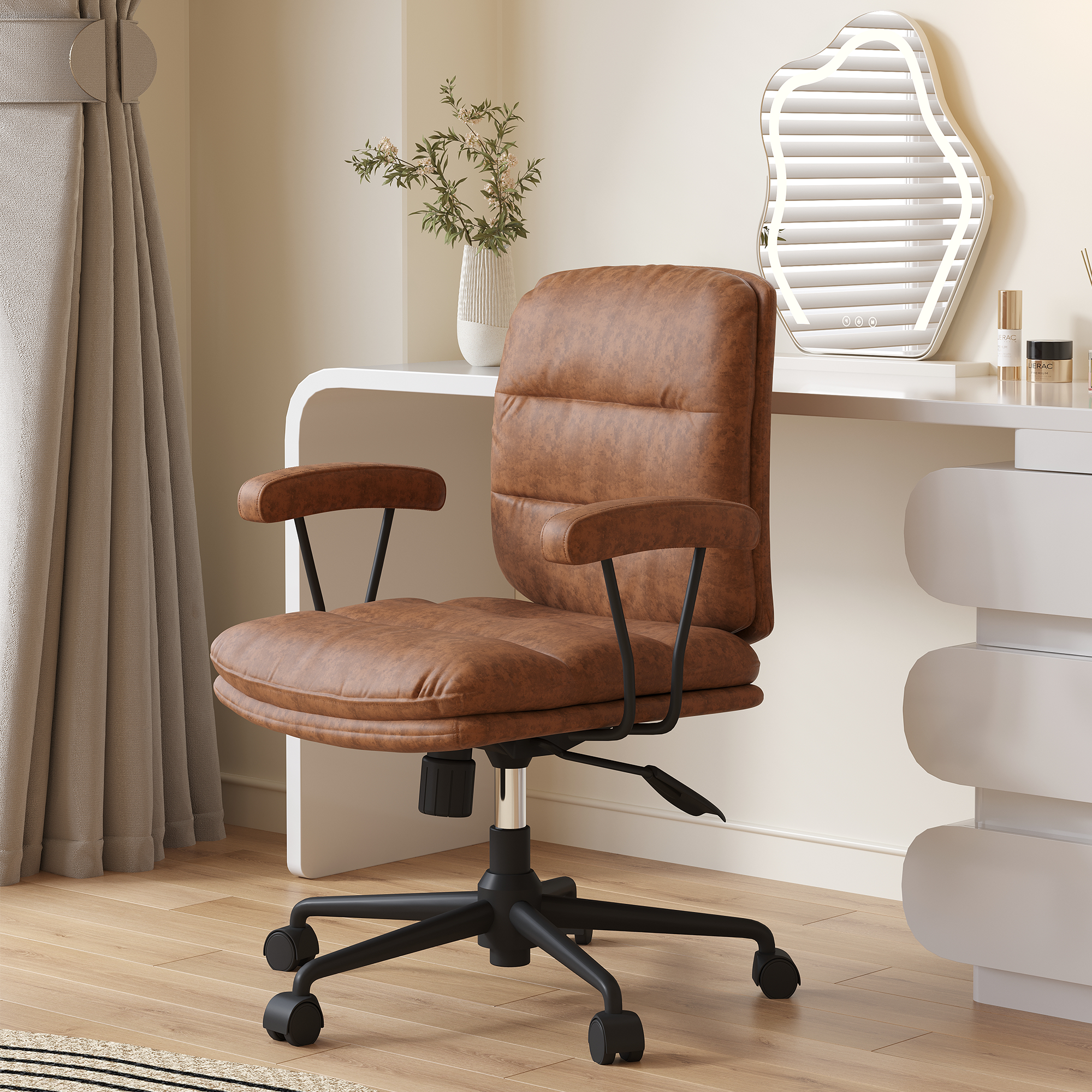 Modern Aesthetics Brown PU Leather Office Chair