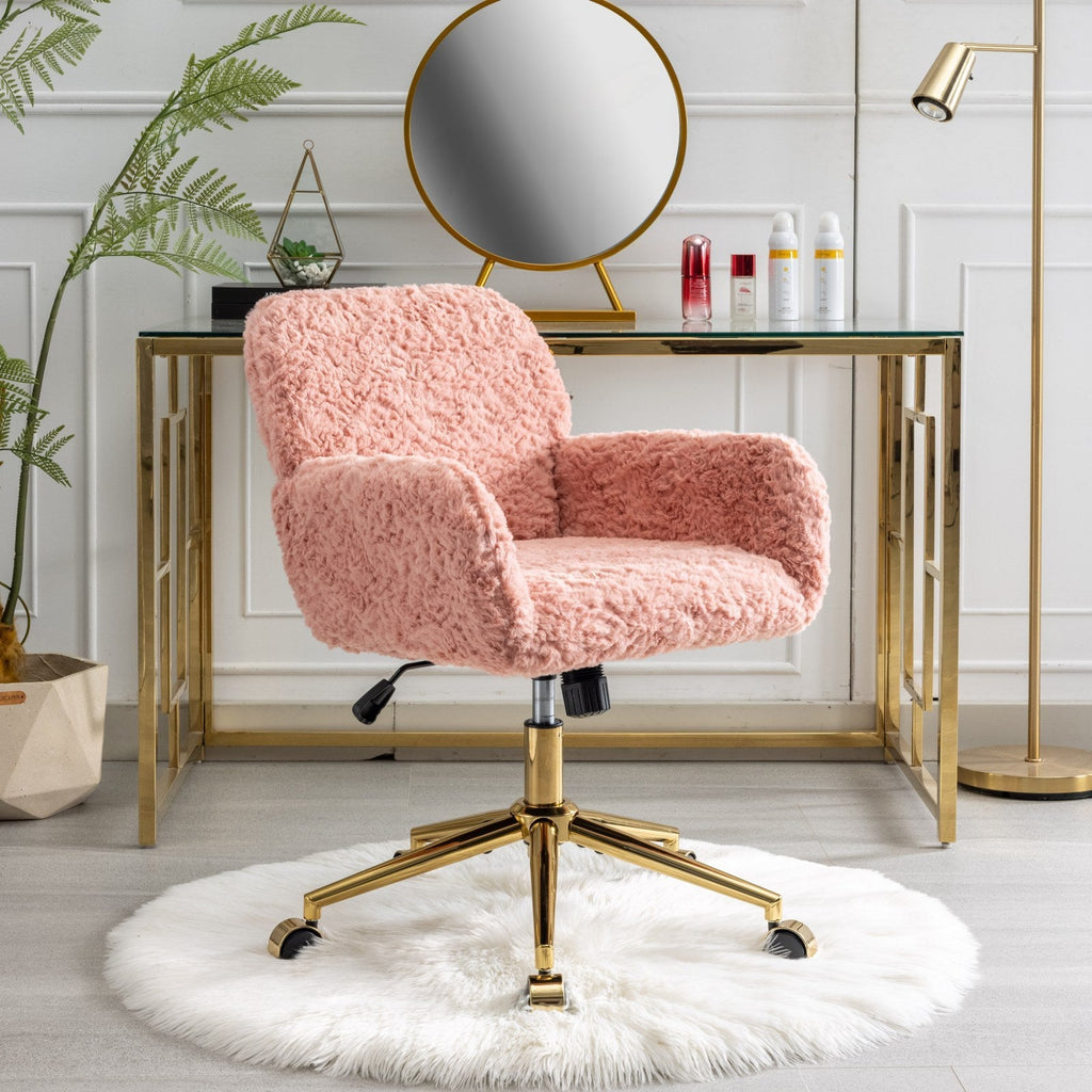 Artificial Rabbit Hair Home Office Chair with Golden Metal Base