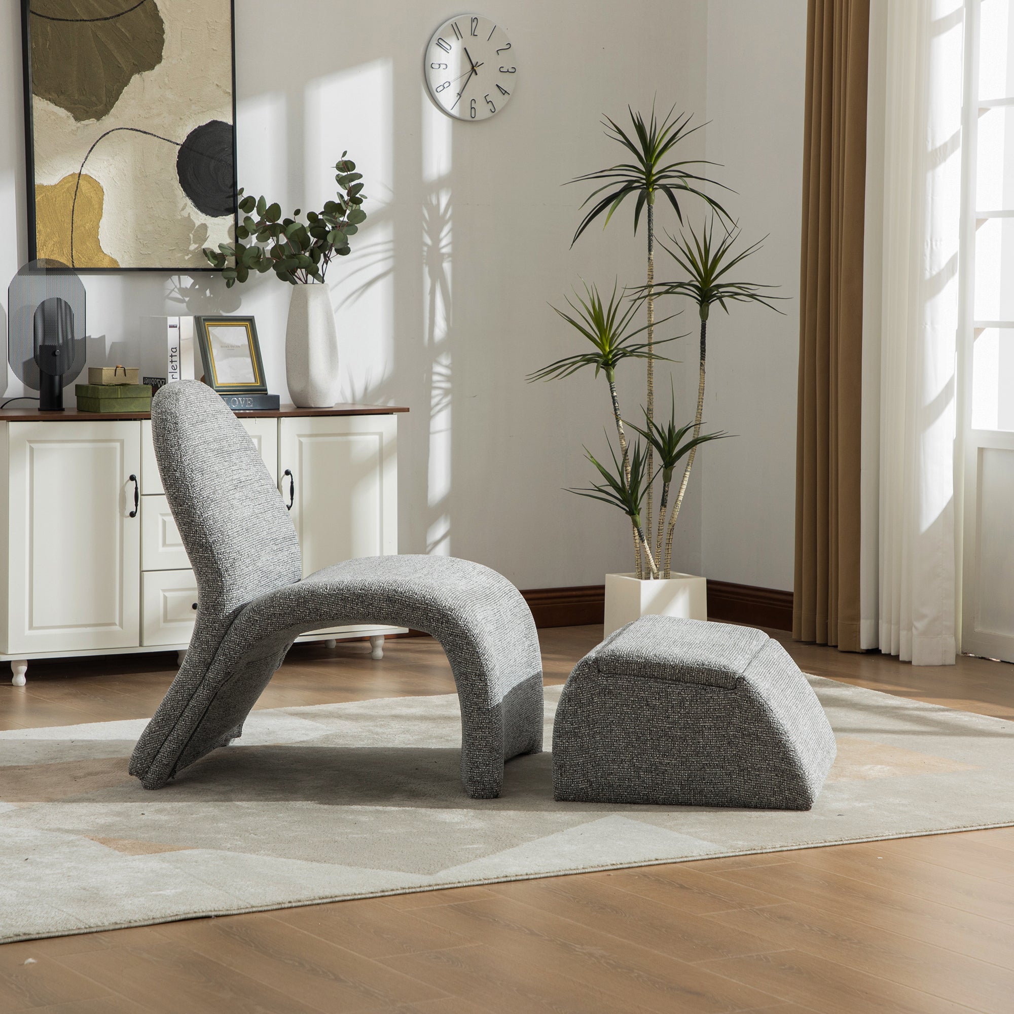 24.8 ' Wide Modern Upholstered Armless Chair with Storage Ottoman