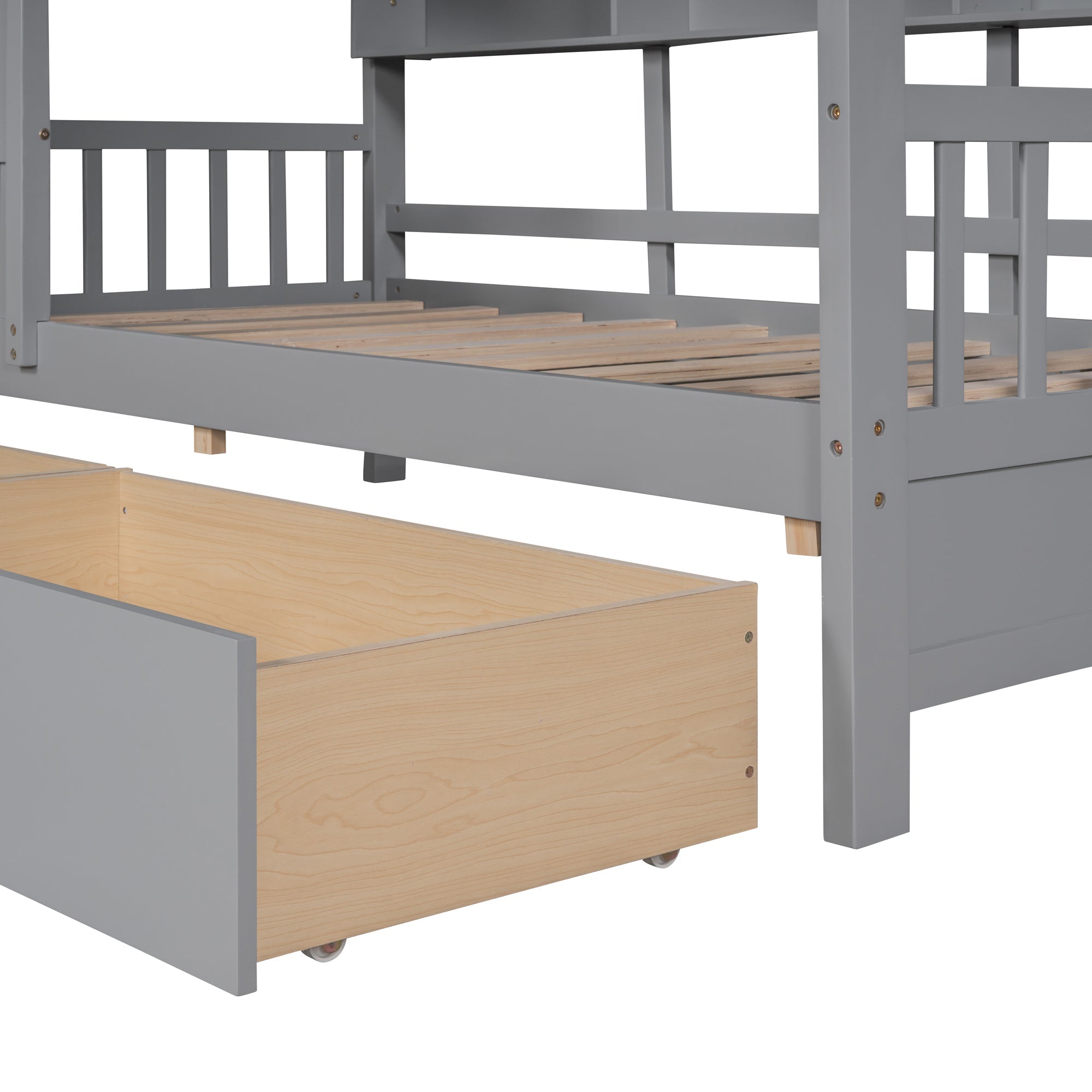 Wooden Twin Size House Bed with 2 Drawers