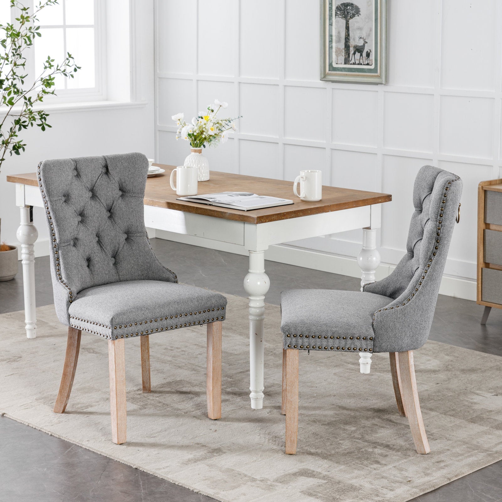 Linen Contemporary Tufted Flax Upholstered Dining Chairs (Set of 2)