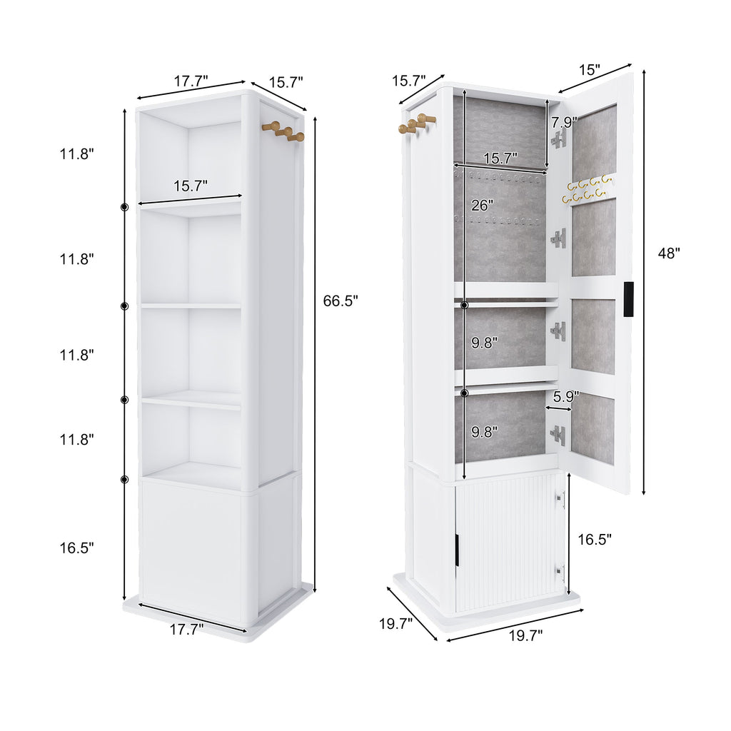 360° Rotating Makeup Cabinet with Full-Length Mirror and Jewelry Storage