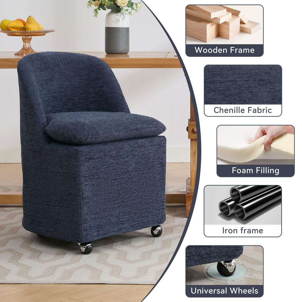 Chenille Fabric Dining Chairs with Universal Wheels