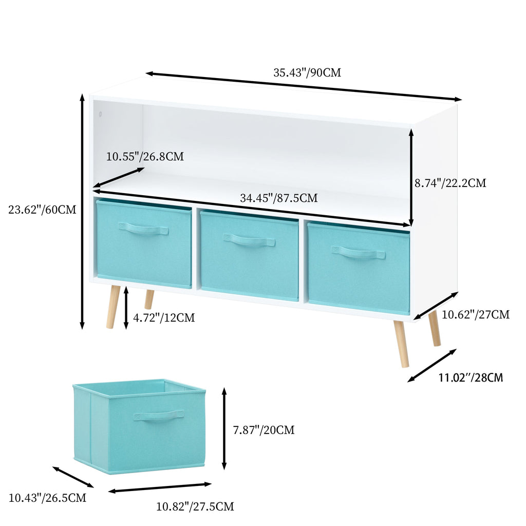 Children's Book Display Kids Bookcase with 3 Fabric Bins