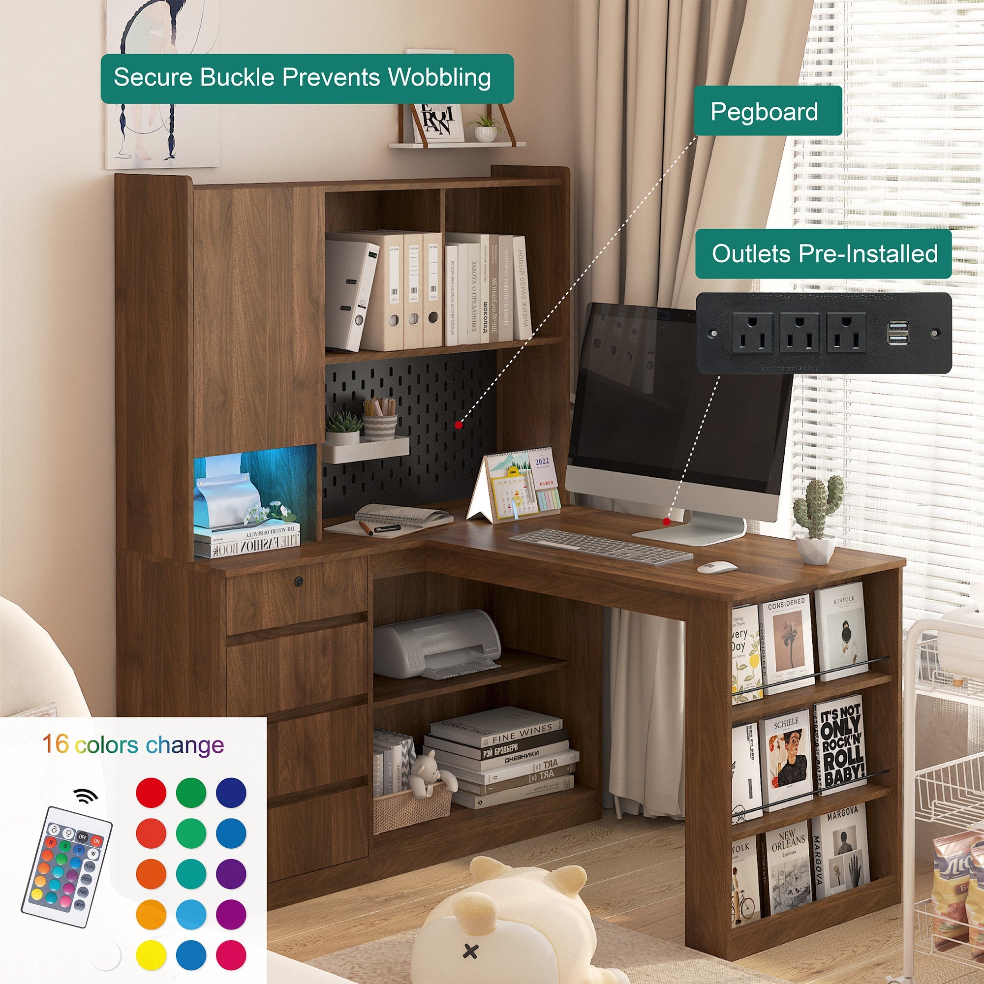L Shaped Computer Desk with Drawers