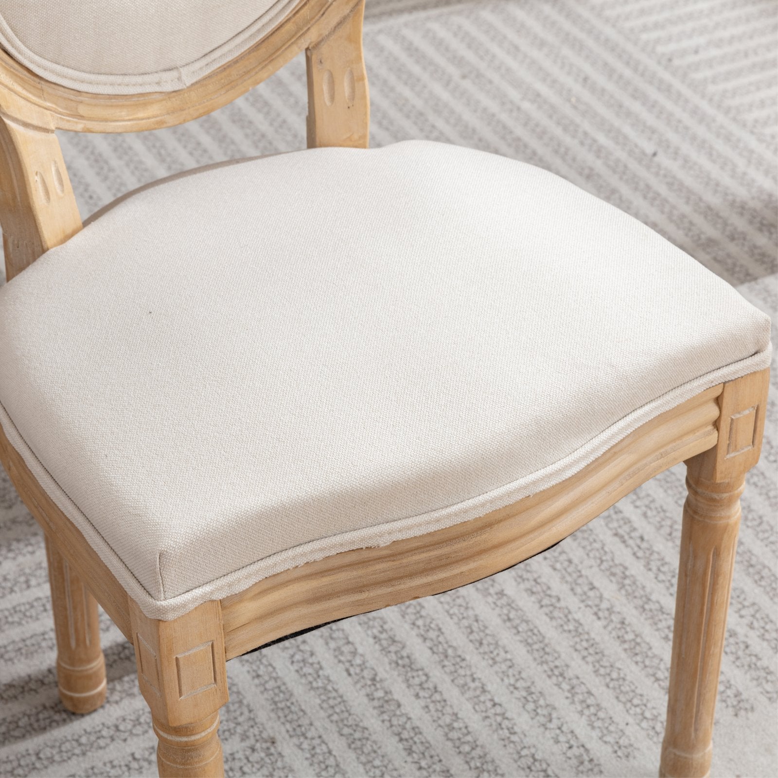 French Style Solid Wood Frame Linen Fabric Back Dining Chair (Set of 2)