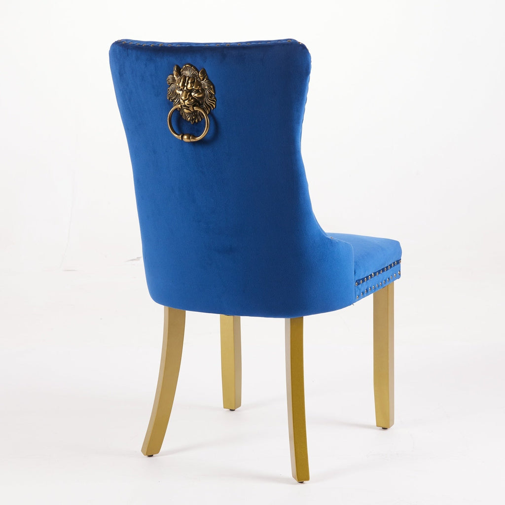 Mid-Century Velvet Dining Chairs with Lion Head Pull Ring (Set of 2)