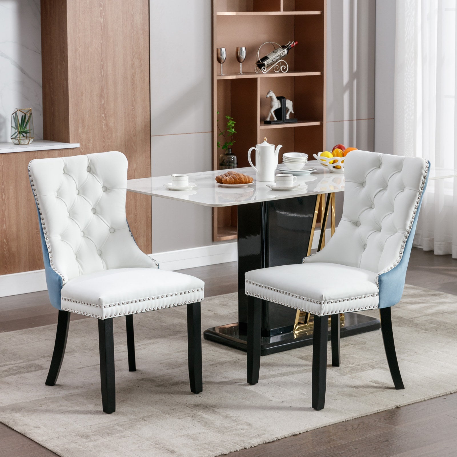 Tufted Solid Wood PU Upholstered Dining Chair with Wood Legs (Set of 2)