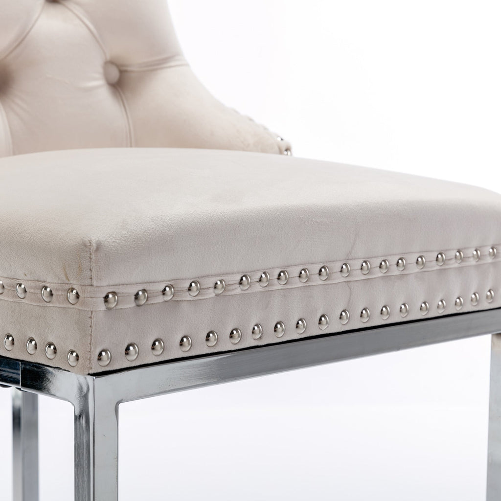 Luxury Elegant Nailhead Trim Tufted Velvet Bar Stools (Set of 2)