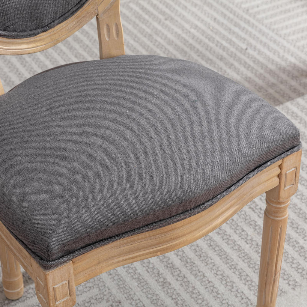 French Style Solid Wood Frame Linen Fabric Back Dining Chair (Set of 2)