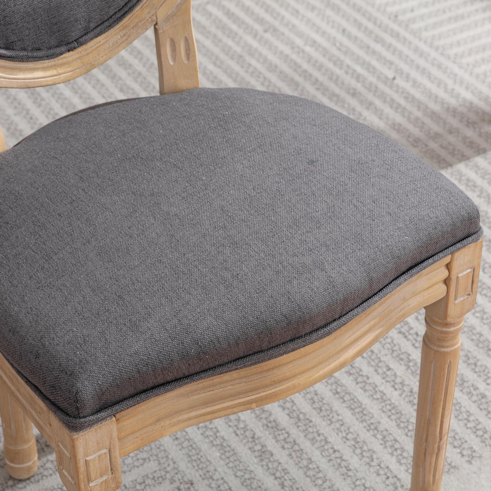 French Style Solid Wood Frame Linen Fabric Back Dining Chair (Set of 2)