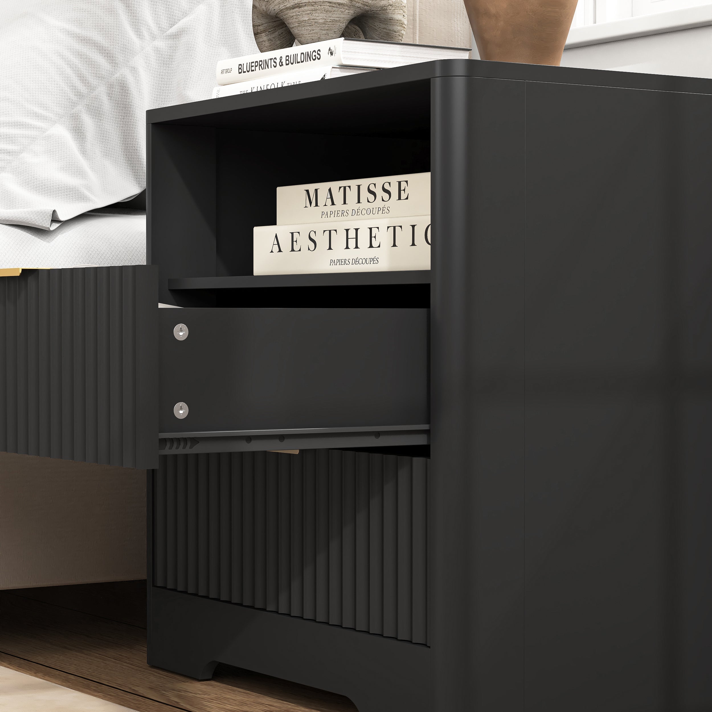 Smart Nightstand with Charging Station for Bedroom