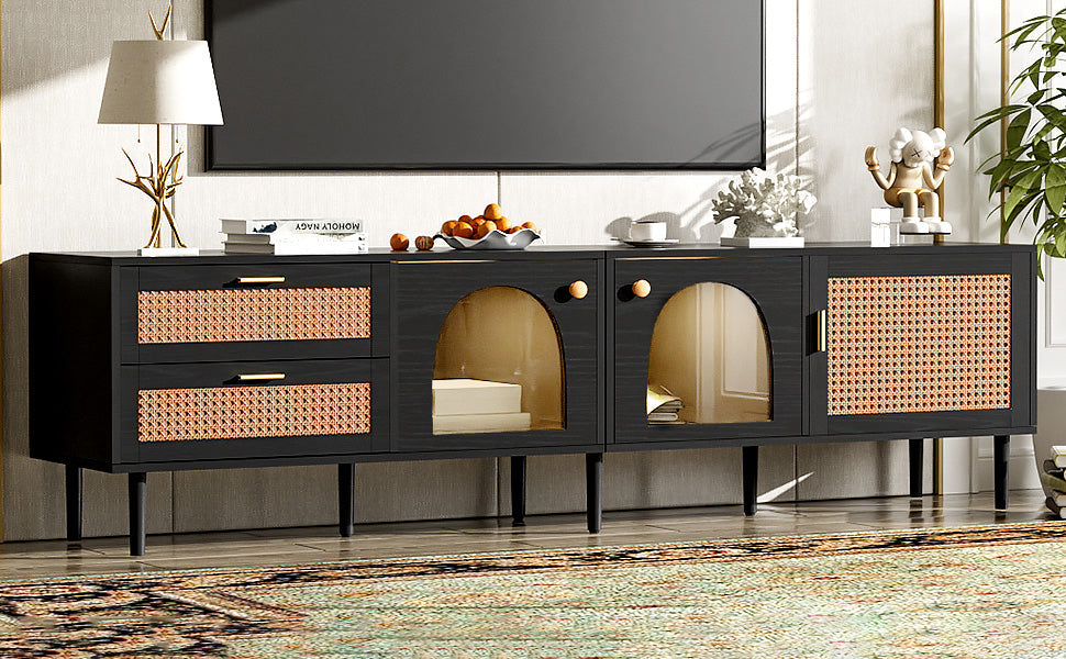 70" Rattan LED Light Entertainment TV Stand