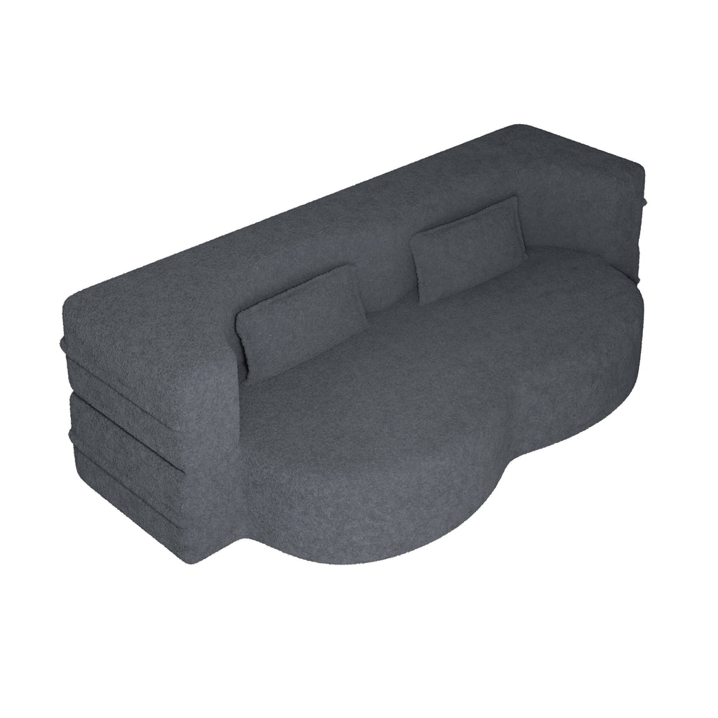 Modern Convertible Teddy Fabric Sofa with 2 Pillows