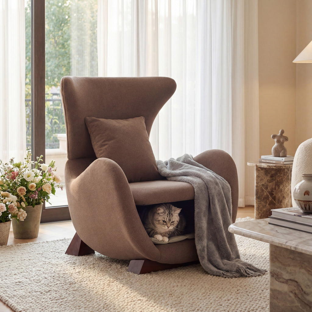 Modern Brown Polyester Accent Chair with Pet/Storage Space