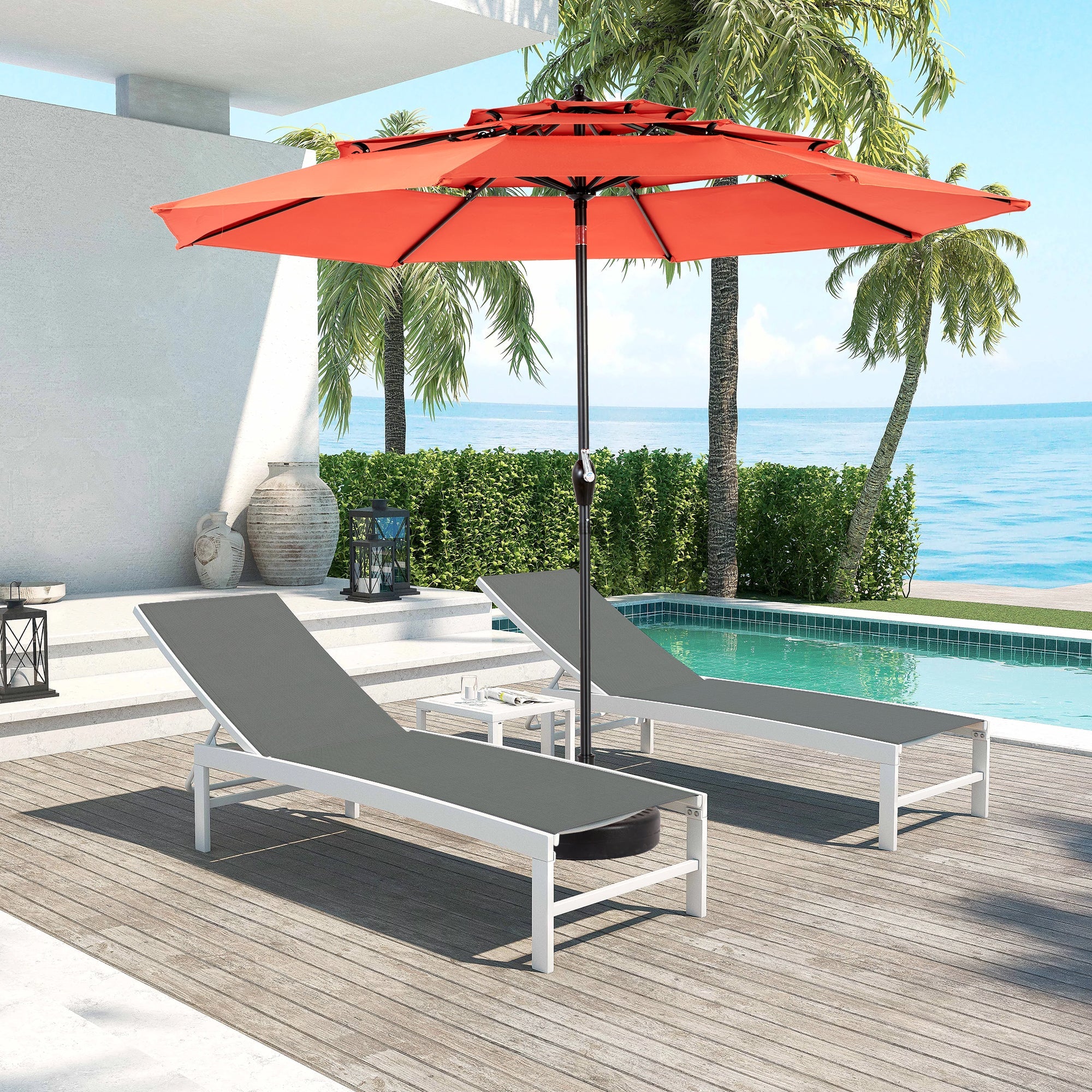 10ft 3-Tier Aluminium Patio Umbrella with Auto-Tilt (No Base)