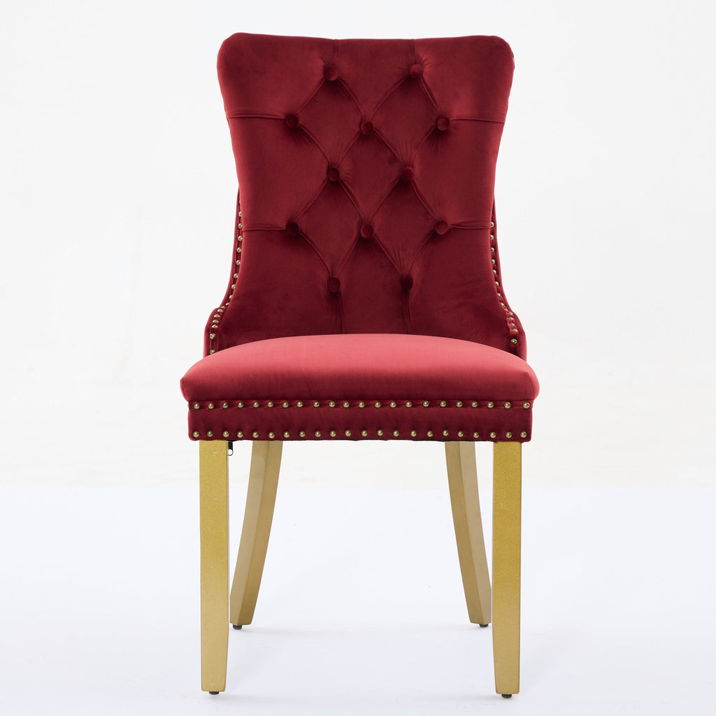 Mid-Century Velvet Dining Chairs with Lion Head Pull Ring (Set of 2)