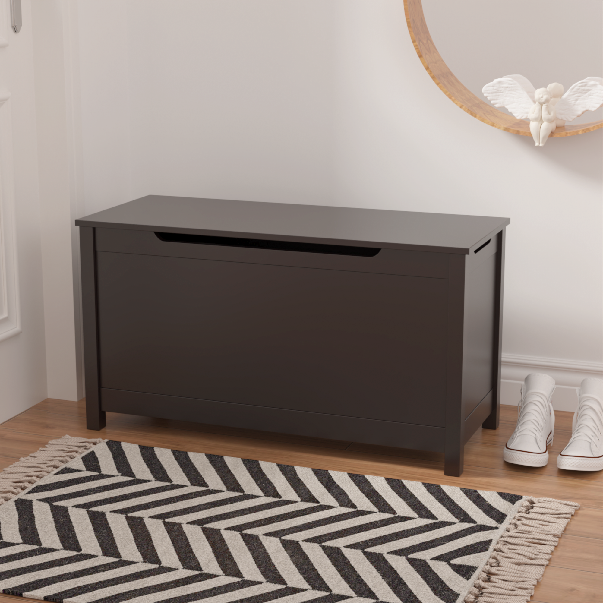 Kids Wooden Toy Box Storage with Safety Hinged Lid for Ages 2+