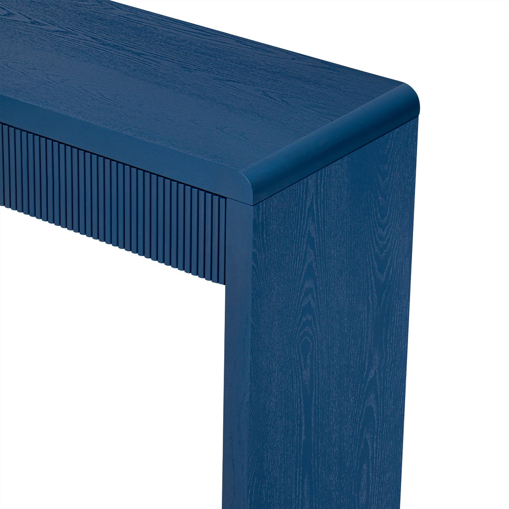 Rustic Solid Wood Veneer Entryway Table with 3 Fluted Drawers